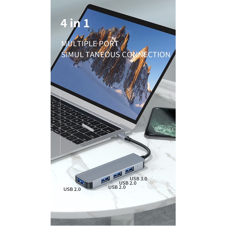 Docking Station 4 Port USB 3.0 Hub Adapter Mini Kecepatan Tinggi Untuk Laptop Notebook PC Macbook U-Disk