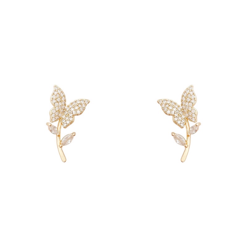 VINJOTAN - ANTING PESTA STUD IMPOR KOREA GOLD KUPU-KUPU BUNGA ANTI KARAT STERLING SILVER S925