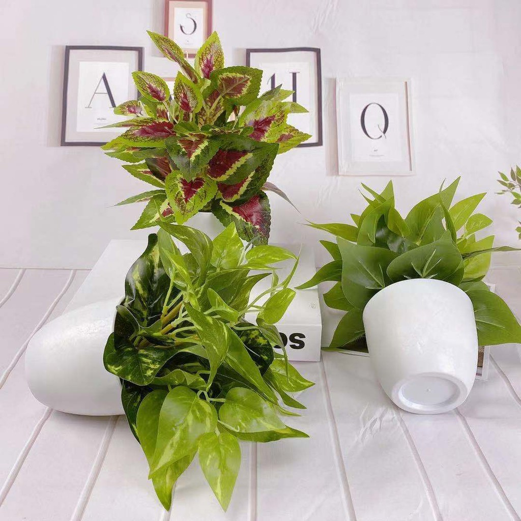 Naindo Bunga Imitasi Daun hiasan ruang tamu dan kantor tinggi 24 cm-bunga hias