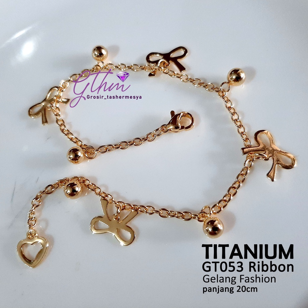 Gelang Tangan Wanita Titanium Ribbon Perhiasan Fashion Import Anti Karat Anti Luntur model simple GT053 gthm