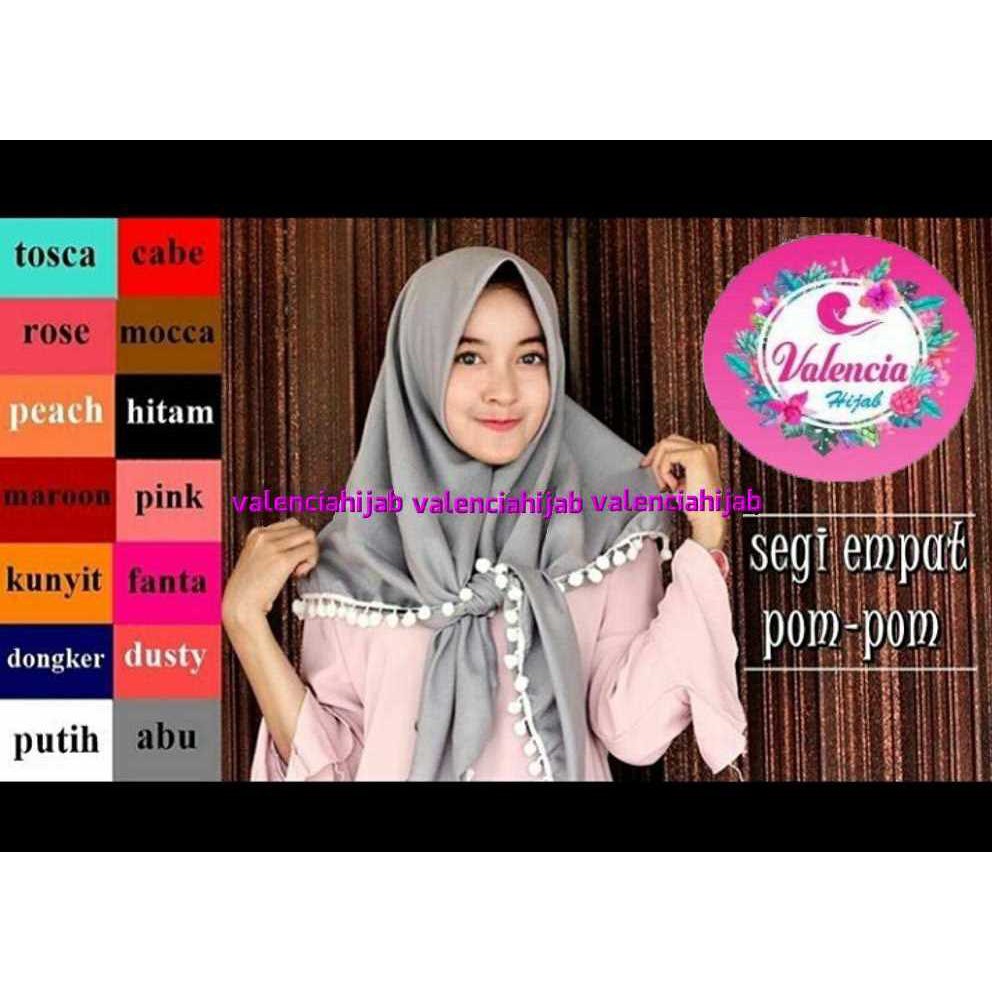 Hijab Jilbab kerudung Scarf segiempat Renda POM POM VALENCIA