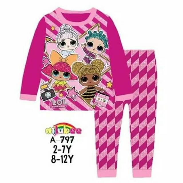 (8-12th) Piyama Baju Tidur Anak Perempuan Ailubee Kaos LOL Surprise Pink Fushia