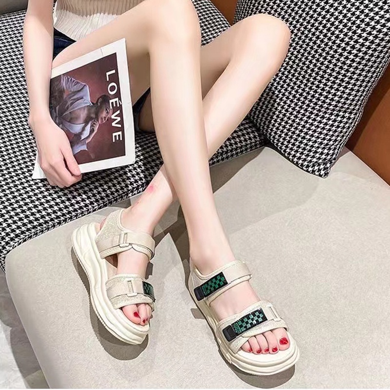 Sandal Gunung Wanita Import Sandal Fashion Cewek Dengan 2 Strap Variasi Motif Papan Catur