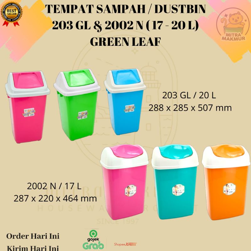 NEW!! TEMPAT SAMPAH DUSTBIN 17 - 20 LITER GREEN LEAF (203 GL- 2002N)