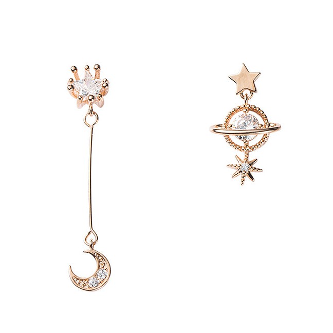 LRC Anting Tusuk Fashion Gold S925 Silver Needle Asymmetric Star And Zircon Stud Earrings F52412