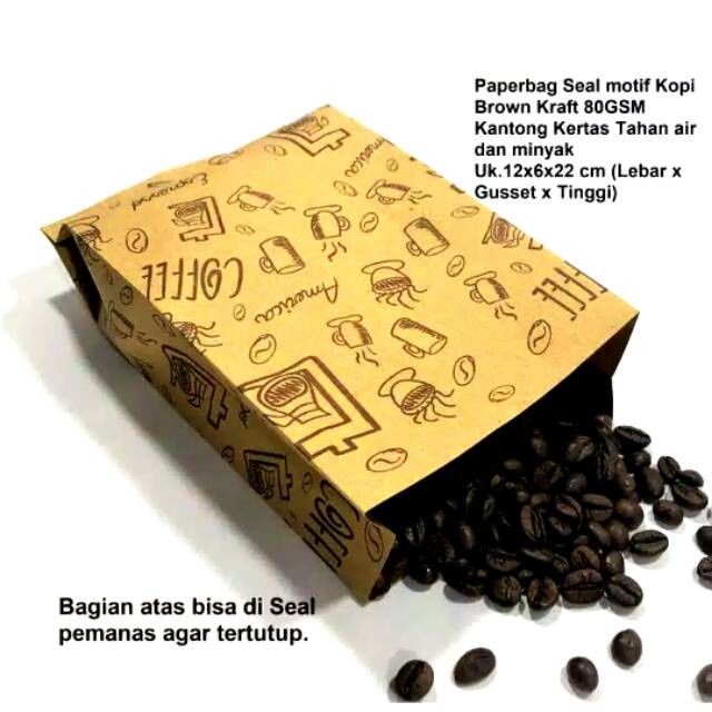 

(TERLARIS) paperbag seal kantong kertas coklat motip coffe 100 pcs
