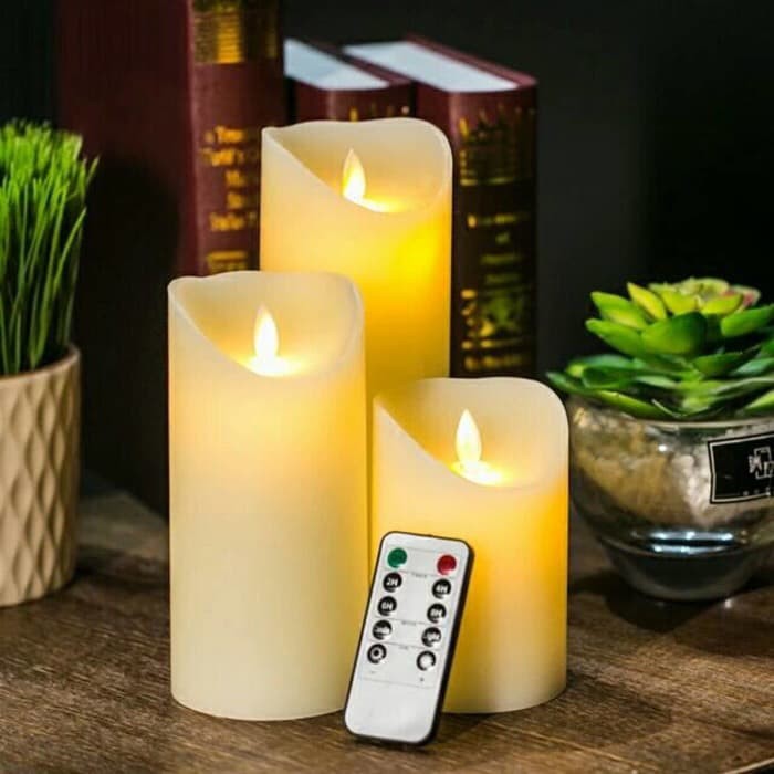 Lilin Bahan Wax Lilin Asli Lilin Valentin Valentine Lilin Natal Christmas Malam Kudus Lilin Besar Goyang Elektrik dengan Remote (3pcs)