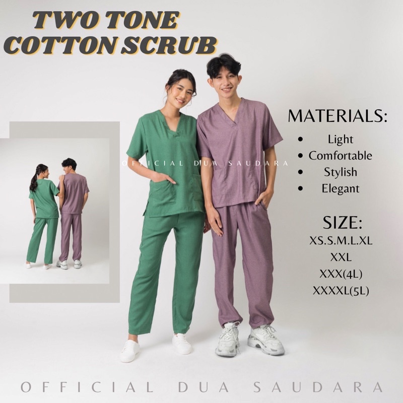 [TWO TONE COTTON] SCRUB LENGAN PENDEK / BAJU JAGA/ BAJU OKA/ SCRUB DOKTER/ BAJU OKA DUA SAUDARA