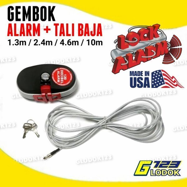 LOCK ALARM Gembok Alarm Suara Anti Maling Kabel Baja ORIGINAL USA