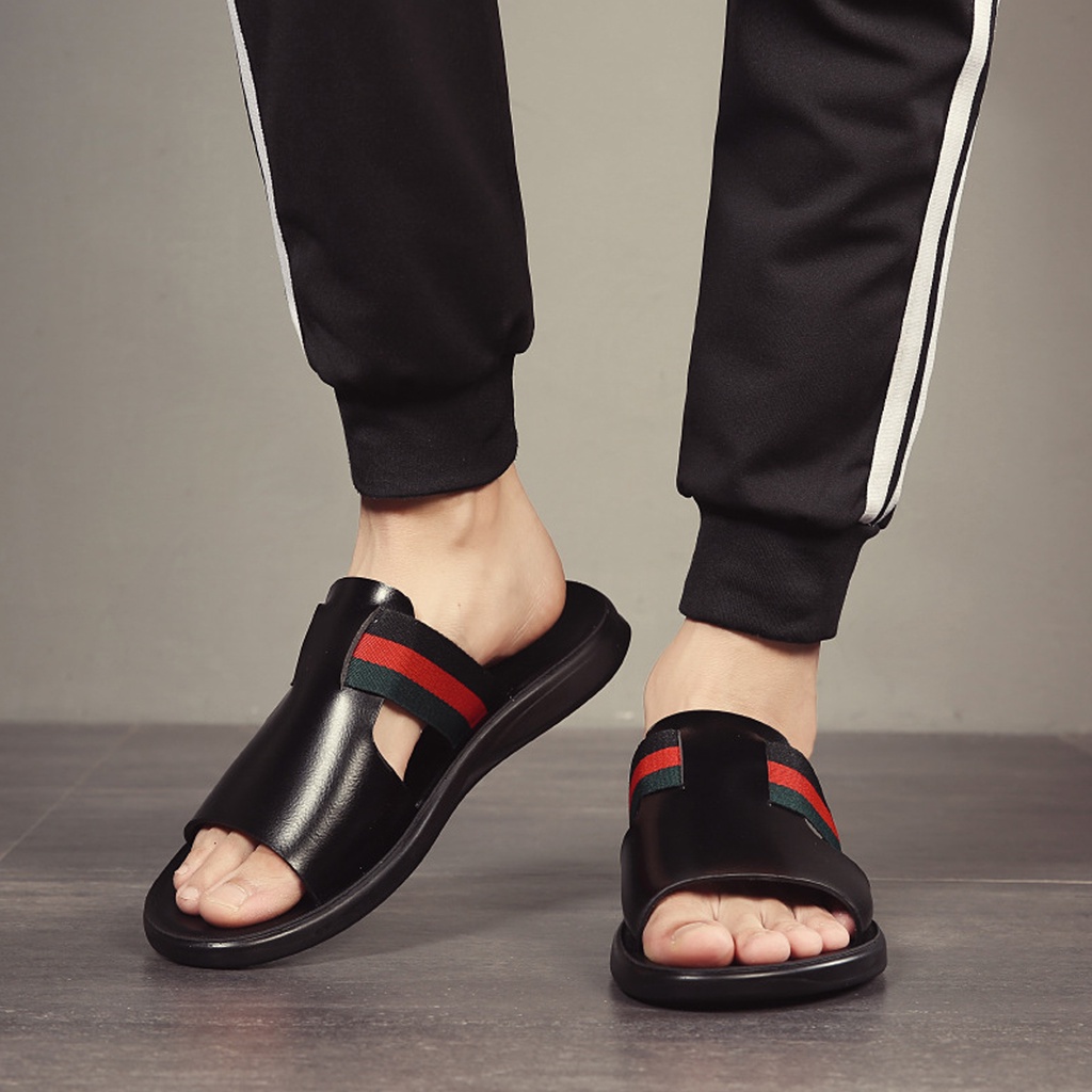 Sandal Slop Pria Kulit Working R-04 Sendal Selop Terbaru Kekinian Slide Casual Selop Asli Original Sandal Cowok Laki-Laki