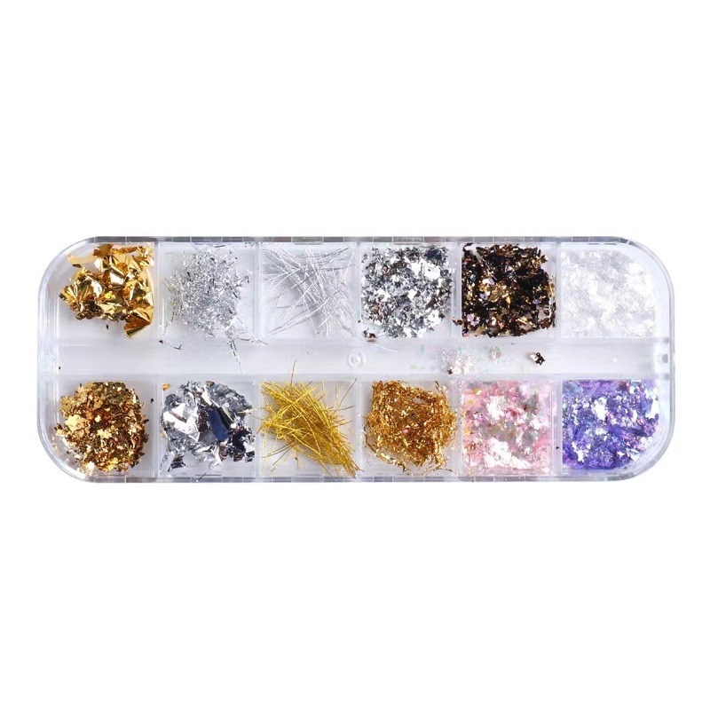 12PCS NAIL STRING GOLD FLAKES MIX COLOR NEW HIASAN NAILART LENGKAP PREMIUM NAILART DECORATION BEST SELLER