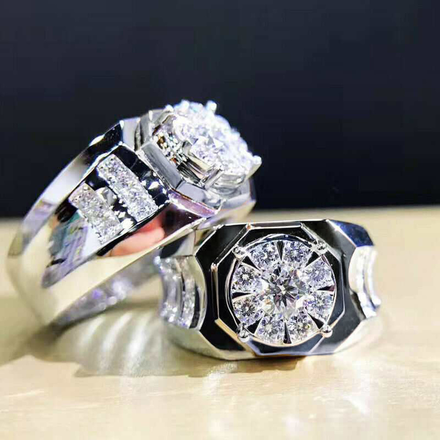 Cincin Pasangan Kristal Berlian Platinum Perak Titanium Baja Pria Wanita Fashion Perhiasan Aksesoris Pernikahan Rings