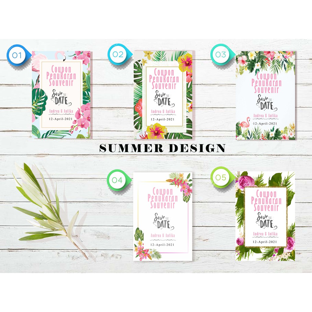 Kupon Penukaran Souvenir, Kartu Penukaran Souvenir Pernikahan Summer Design