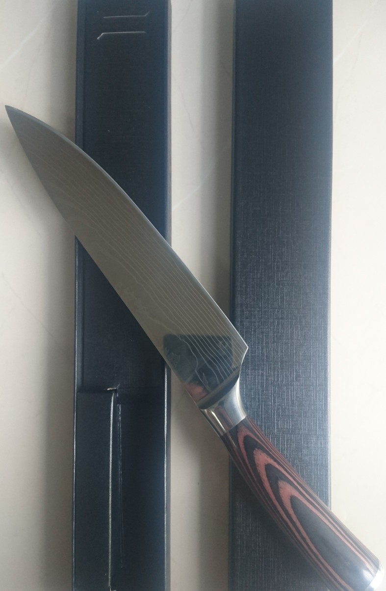 Homu Gyuto Pisau Jepang Chef Knife High Carbon Stainless Damascus Pattern Wood Handle