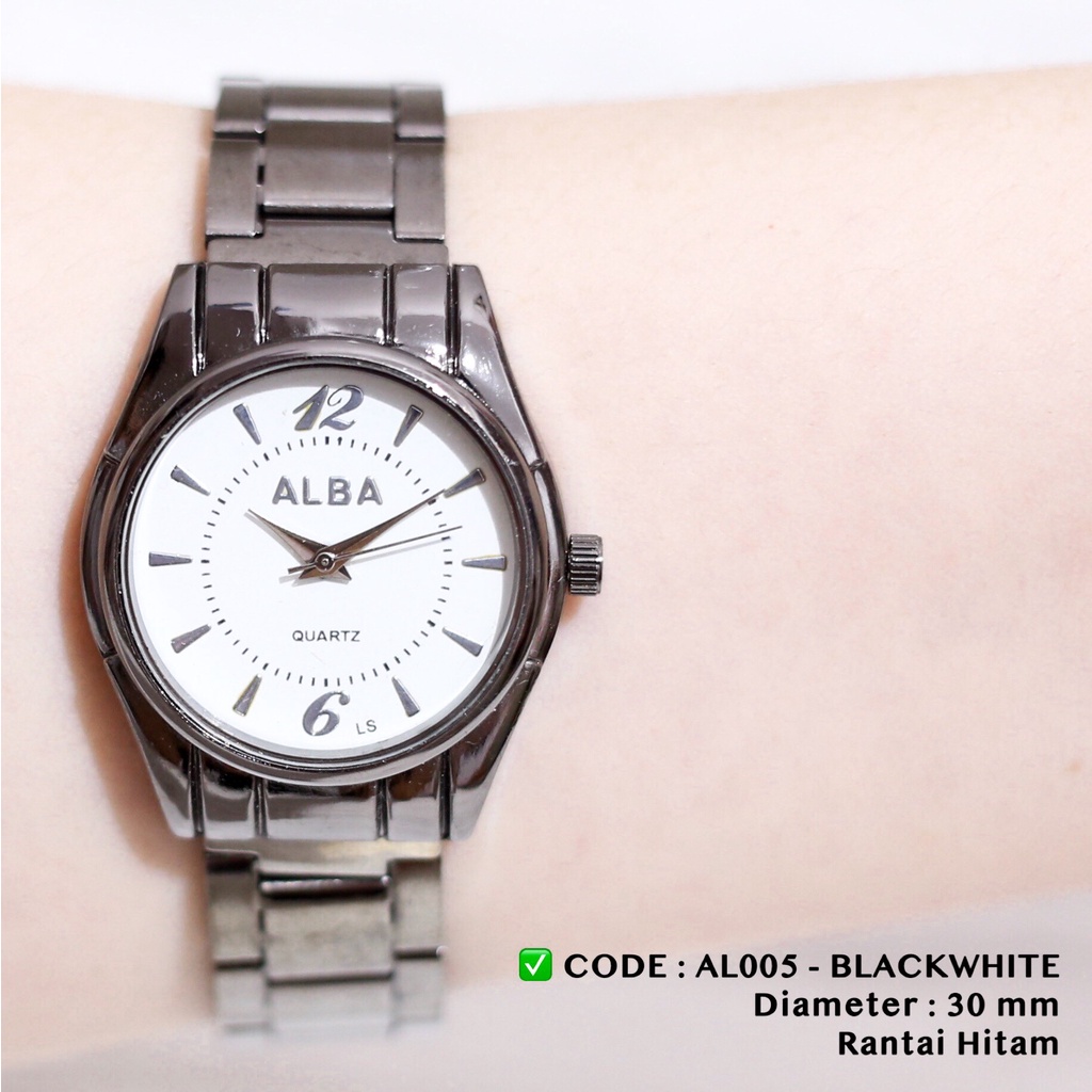 Jam tangan rantai stainless rantai silver alba free baterai cadangan AL001