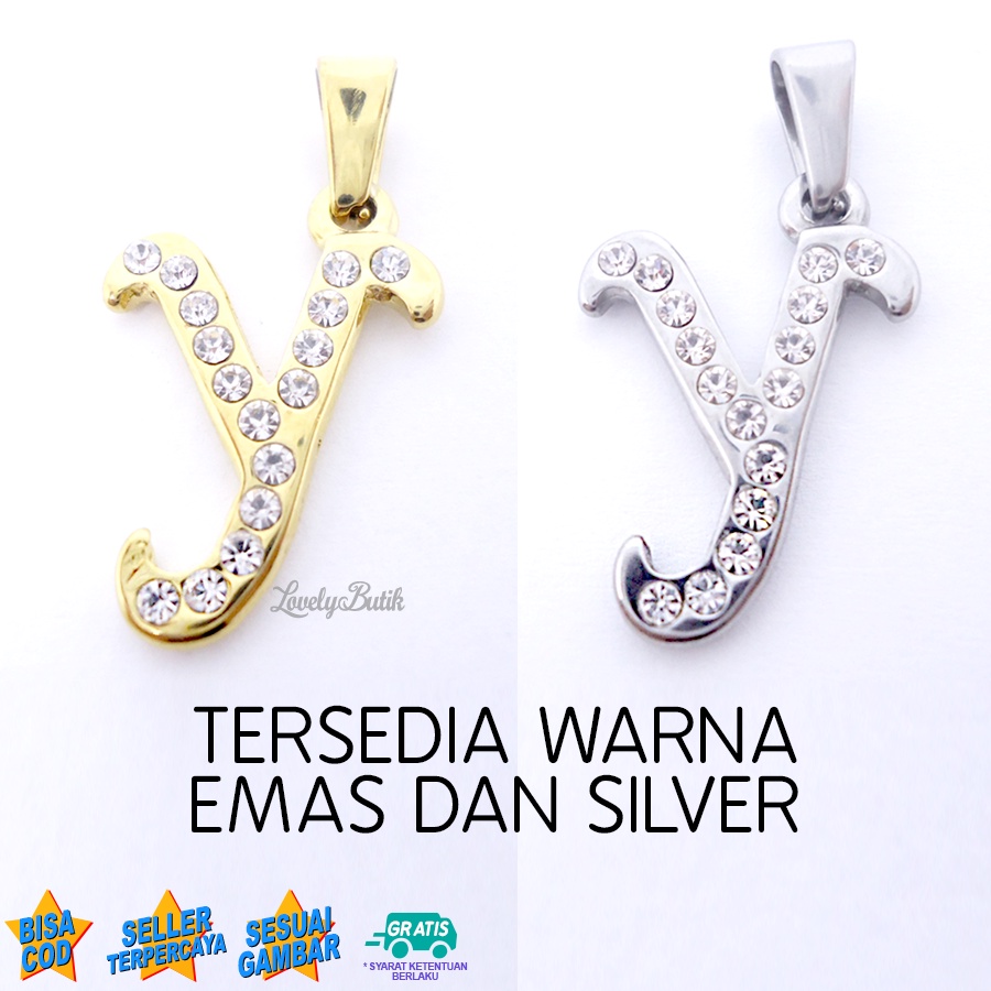 Lovelybutik Liontin Titanium Anti Karat Liontin Huruf Y Klasik Warna Gold Silver