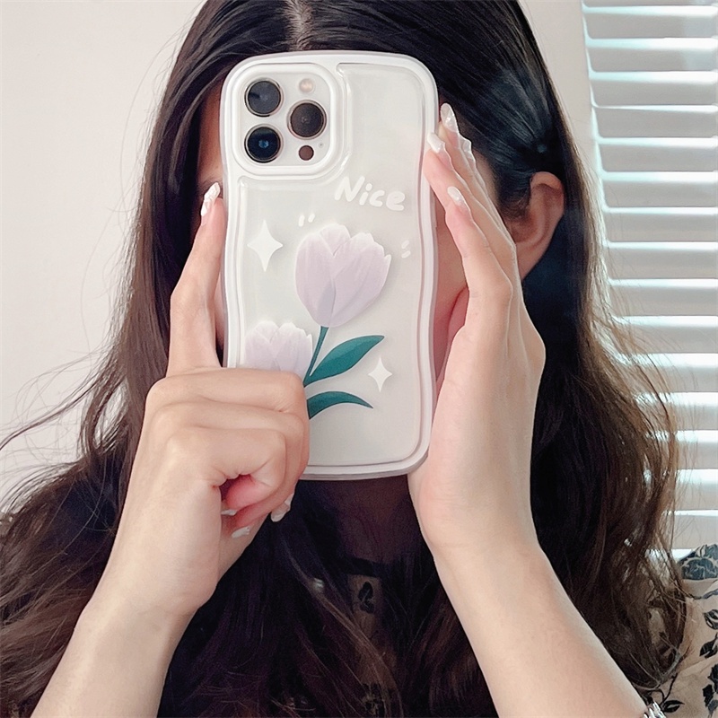 Case Bahan tpu Silikon Motif Bunga Tulip Beruang Untuk Iphone 11 12 13PROMAX X XS XR XSMAX 6 7 8 plus