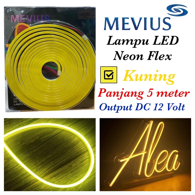 Neon Flex 5m Kuning Mevius Lampu LED strip DC 12v