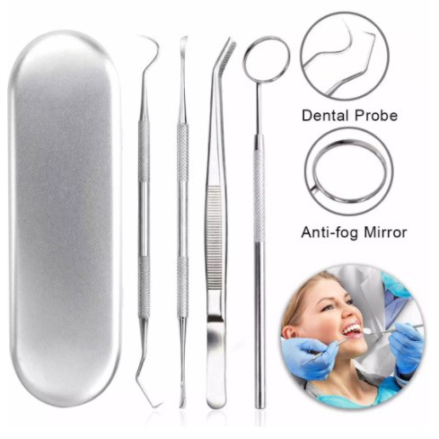 Alat dental Pembersih kotoran atau karang gigi dengan Cermin 4 pcs