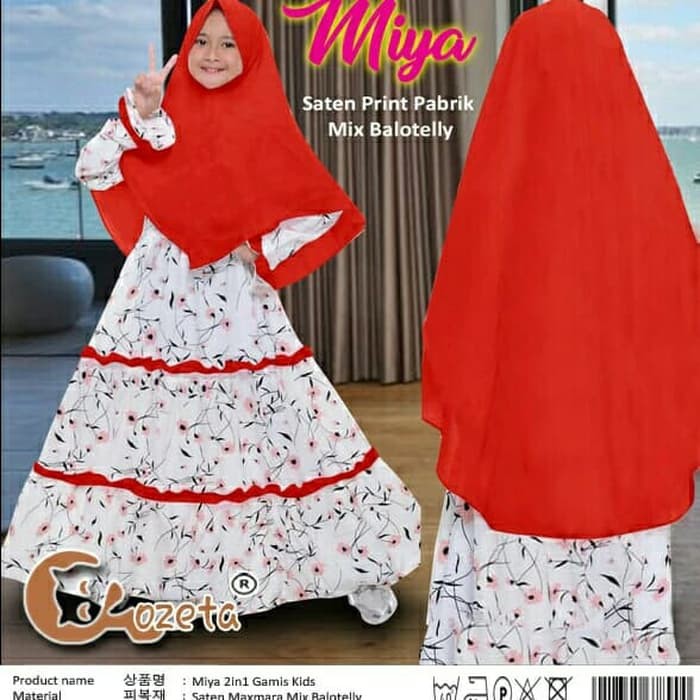 gamis anak miya putih+bergo baju muslim hijab syari stelan baju anak