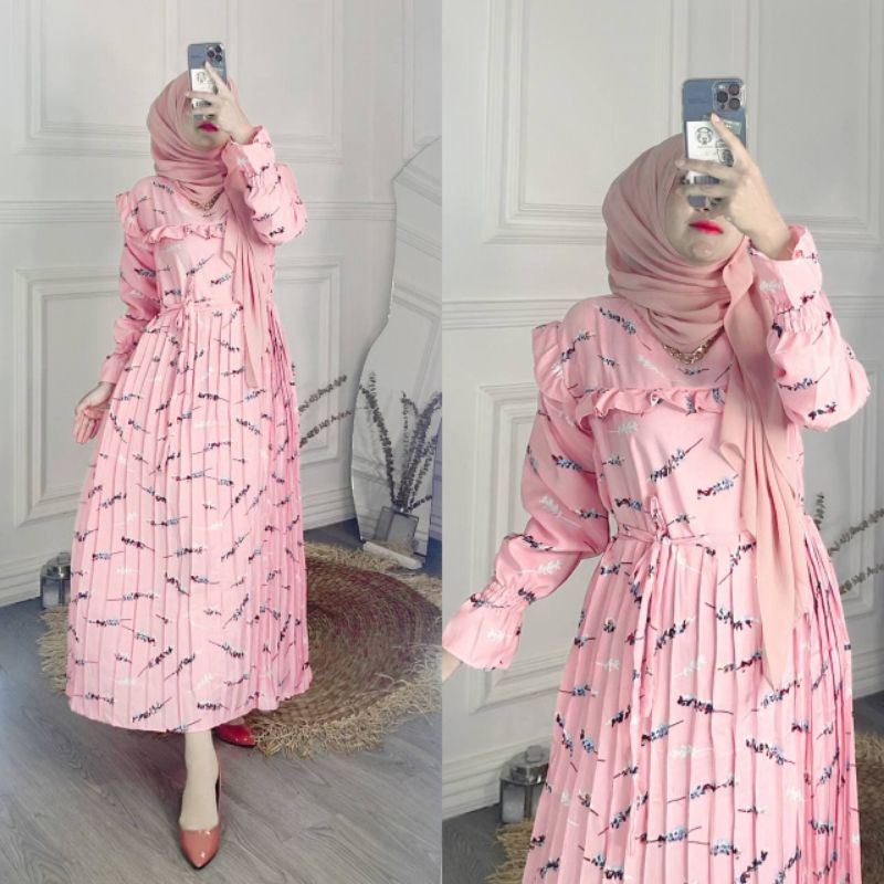 GAMIS MAXI DRESS RAYON PREMIUM LD 100 - 110 HOMEYDRESS BUSUI BAJU GAMIS SERAGAM MOTIF TERBARU V.2-DYA DRES DSTY WOLFIS