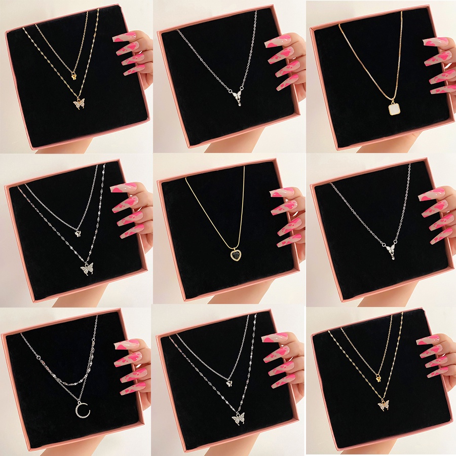 Kalung Dengan Liontin Bentuk Kupu-Kupu Dan Hati Untuk Wanita