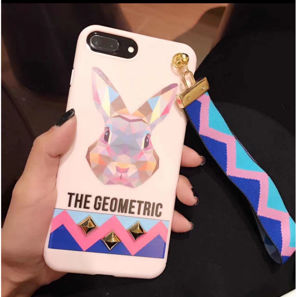 Soft Case Iphone with strap, Casing 6/6S, 6/6S Plus, 7 &amp; 7 Plus, Rubber - Geometric Rabbit