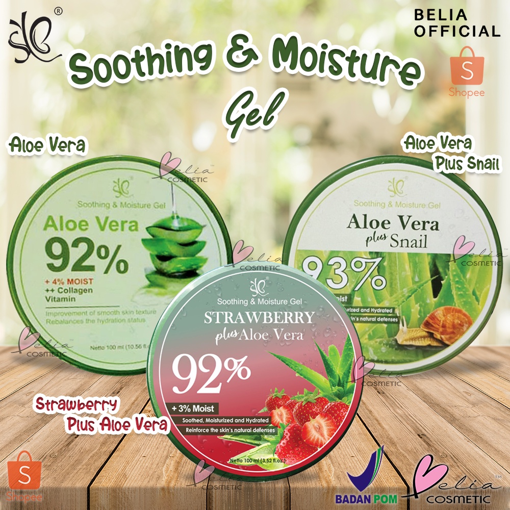 ❤ BELIA ❤ SYB Soothing &amp; Moisture Gel Aloe Vera 92% | Strawberry Plus Aloe Vera | Aloe Vera Plus Snail 93% | 100ml | BPOM