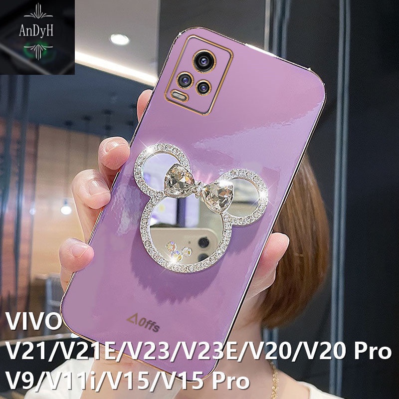 Case Desain Mickey Mouse Aksen Cermin Berlian Berkilau Untuk VIVO V21 V20 V20 Pro S7 V21E 5G Y71T S12 / V23 5G S10E 5G / V23E 4G