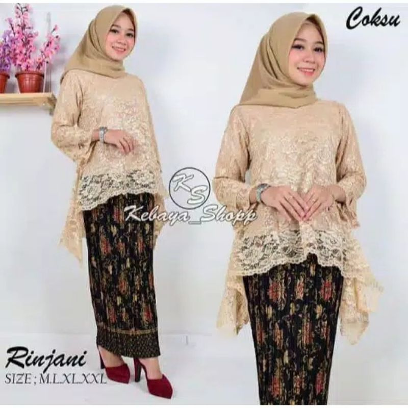 Setelan kebaya brukat rinjani mix rok plisket