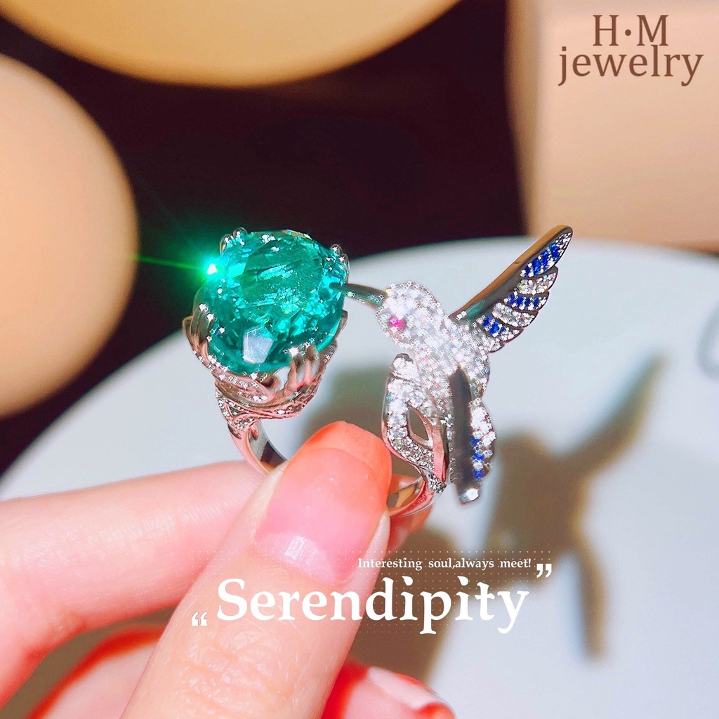 Cincin Desain Burung Kolibri Aquamarine Mewah Harga Terjangkau 2022