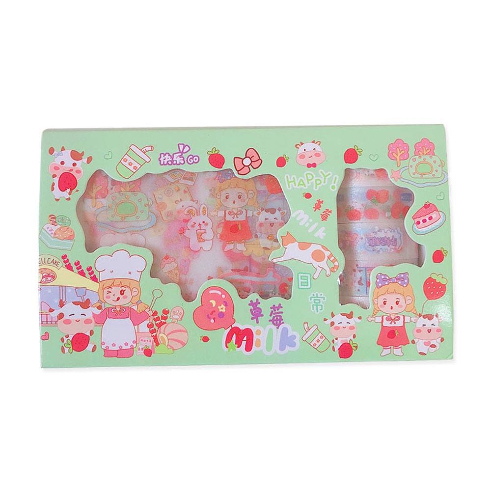 ELEGANT 13pcs/set Scrapbooking Sticker Set Cute Kawaii Decorative Sticker Masking Tape DIY Scrapbooking Bear Bunny Rabbits Unicorn Duck Cat Gift Box Stationery Prince Princess Dessert Adhesive Decals