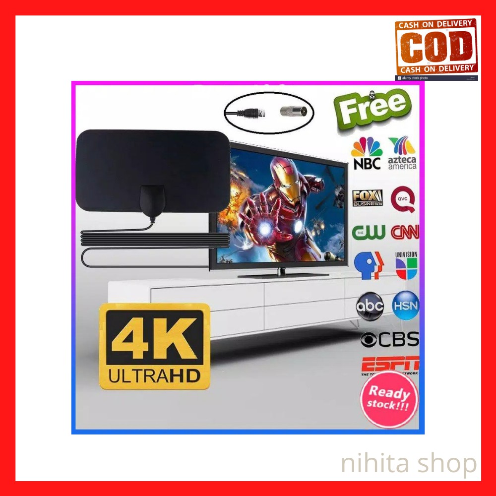 Taffware Antena TV  LED Digital Indoor Antena Televisi Dalam Ruangan DVB-T2 4K High Gain 25dB