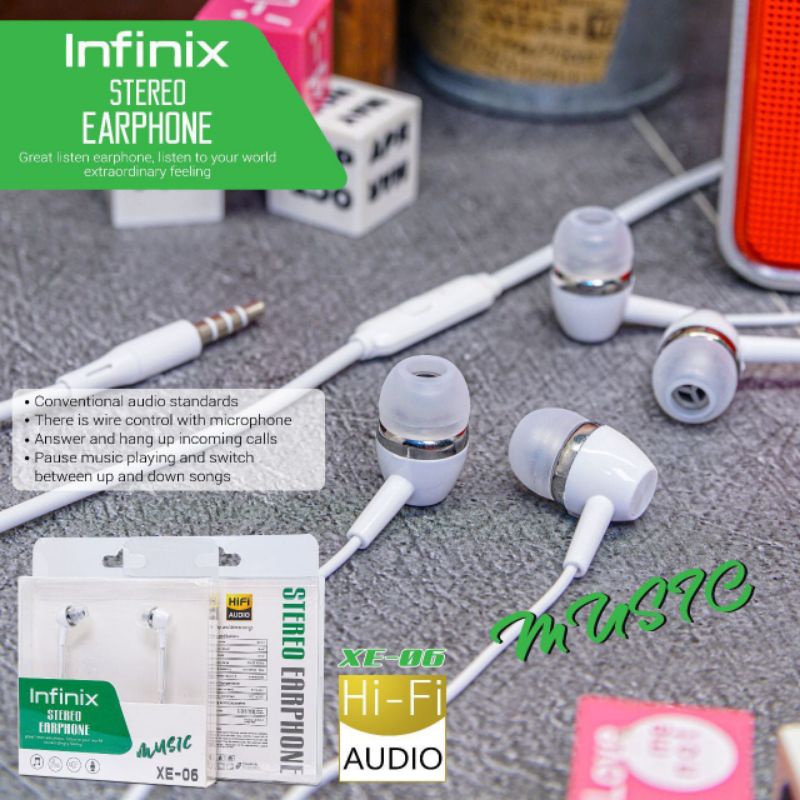 headset infinik XE-06 Headsfree Extra bass/earphone infinix XE-06  mix earphone infinix