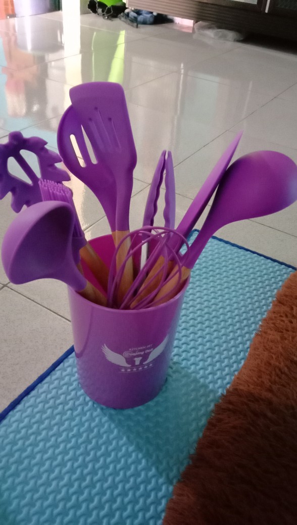 Spatula Set 10in1 Silikon Kayu Sendok Sutil Brush Penjepit Kocokan Alat Dapur Masak