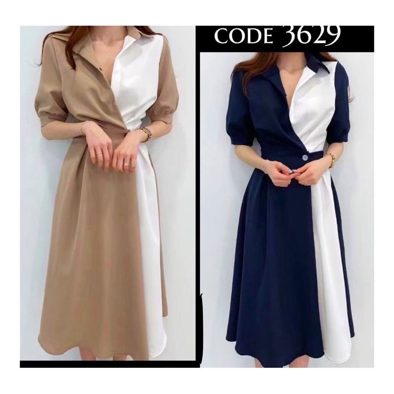 DRESS WANITA KEKINIAN KOREA STYLE LENGAN PENDEK KANCING DEPAN IMPORT