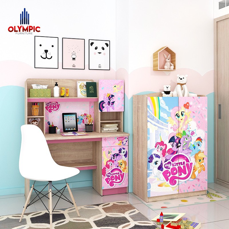 Paket Meja Belajar Anak + Kursi + Lemari Baju Olympic Little Pony