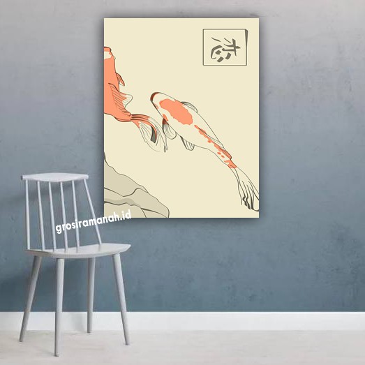hiasan dinding poster cetak foto ikan koi + bingkai ukuran 20 x 30 pembawa hoki