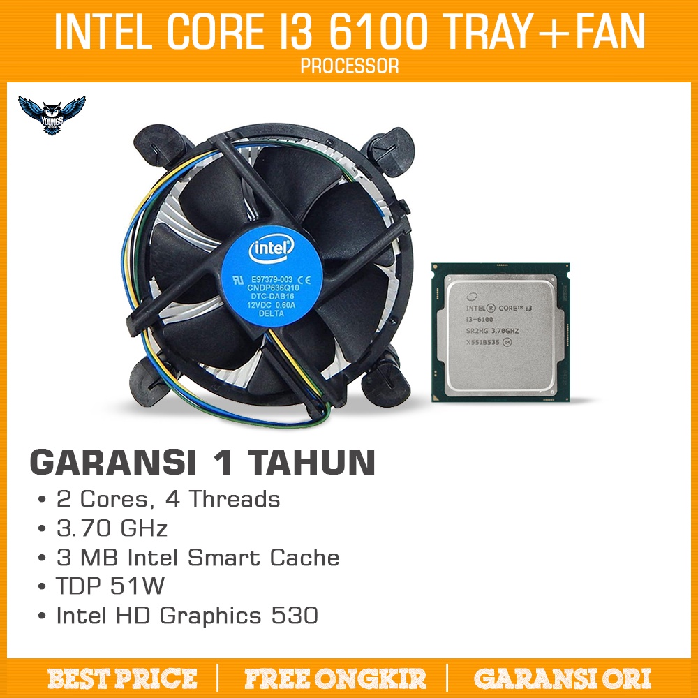 Processor Intel Core i3 6100 Tray + Fan LGA1151 Skylake / Socket 1151