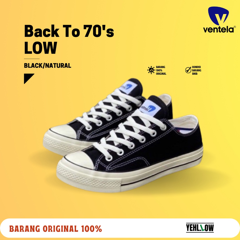 Sepatu Ventela BACK TO 70's Black Natural Low / Sepatu Ventela 70s Hitam Pendek / Ventela 70s LC