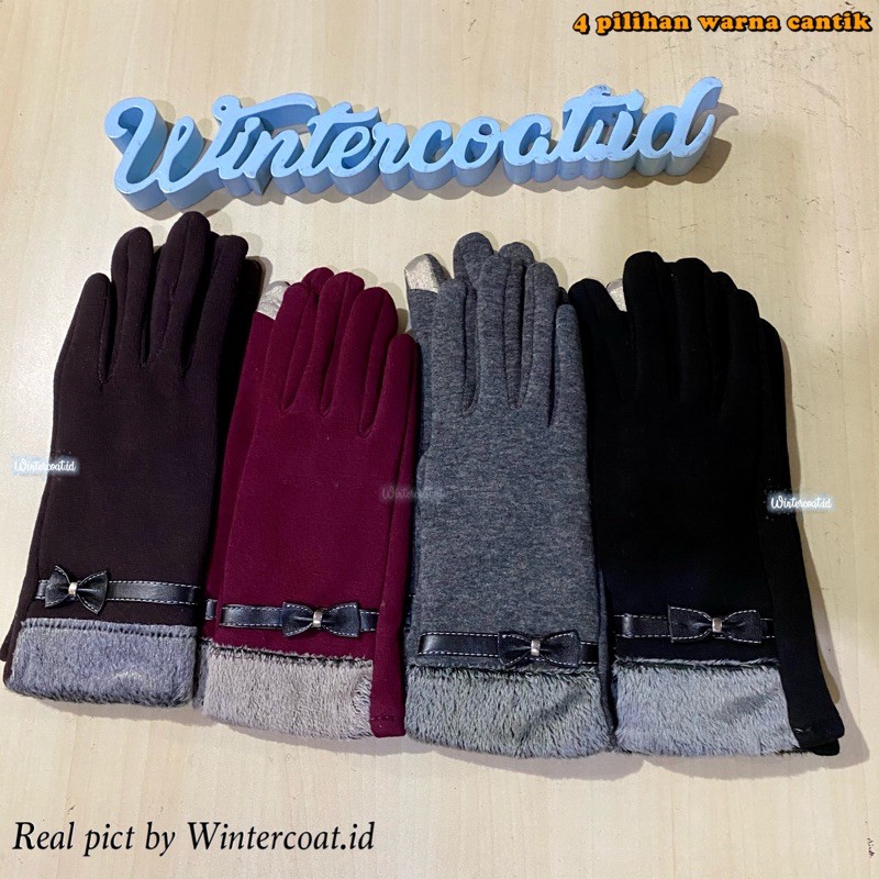 Sarung tangan musim dingin cewek wanita import Korea winter gloves women hangat touch screen pita