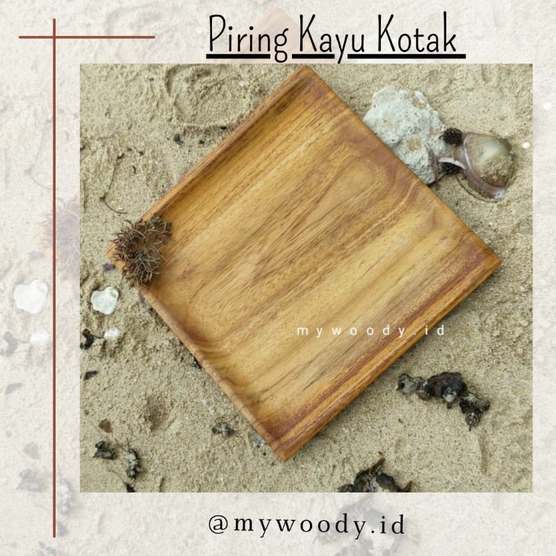 Piring Kotak Kayu Jati | Piring Jajan Estetik | Piring Kayu