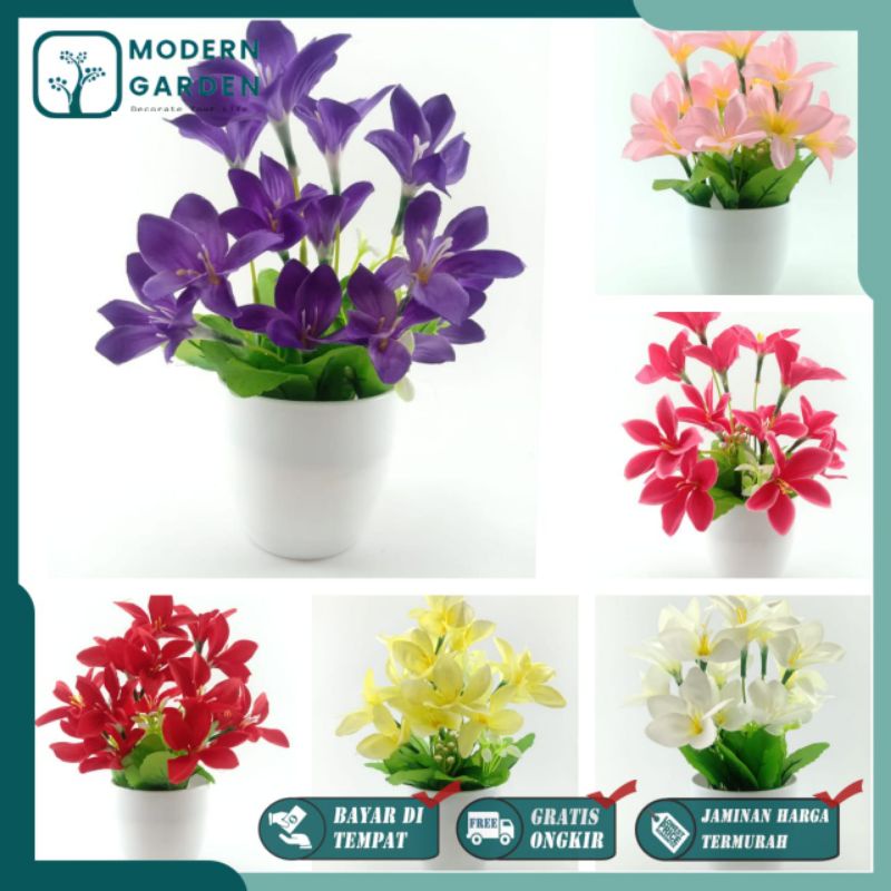 Bunga Lily Dekorasi BR2204 Bahan Plastik Free Pot Busa Bulat