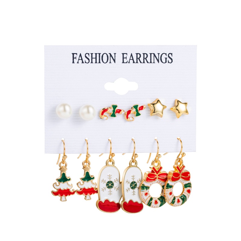 Fancyqube 6 Pasang Anting Desain Pohon Natal Rusa Snowman Santa Claus Untuk Wanita