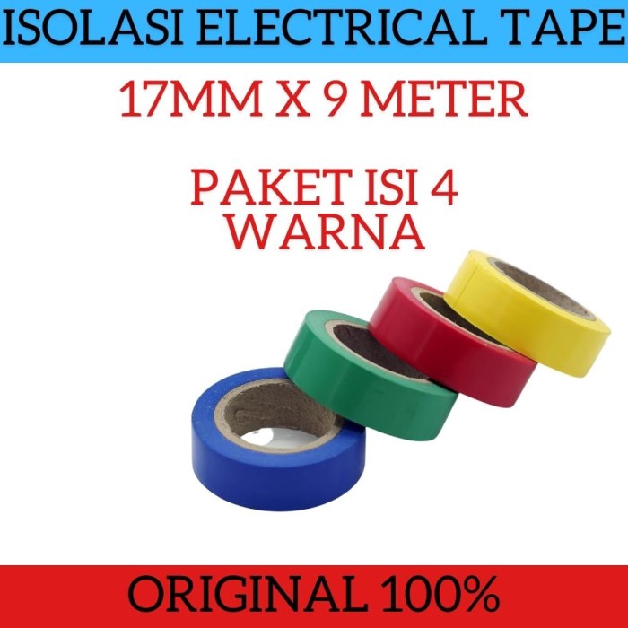 Isi 4 Pcs PVC Isolasi Listrik Electrical Warna Warni Ukuran 17mm x 9M