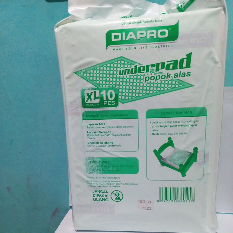 Underpad diapro 60cmx90cm 10pcs / underpad dewasa / perlak dewasa / Perlak / Underpad