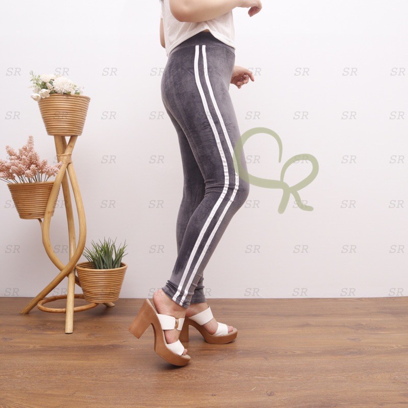 Legging Wanita Bludru Velvet Import Stripe List 2 Murah