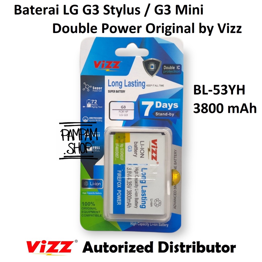 Baterai Vizz Double Power Original LG G3 Stylus D690 G3 Mini D772 BL-53YH BL53YH BL 53YH Batre