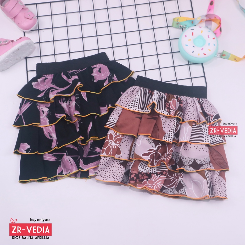 Rok Tumpuk Motif uk 5-7 Tahun / Model Anak Perempuan Cewek Bunga Salur Polos Pendek Shabby Chic