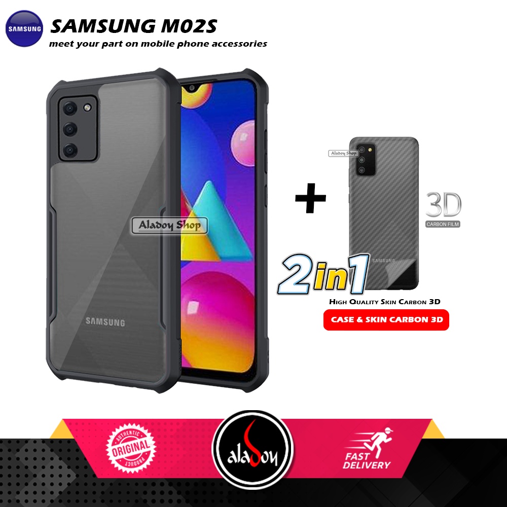 Case Samsung M02S Armor Fusion Transparent Casing Free Skin Carbon 3D